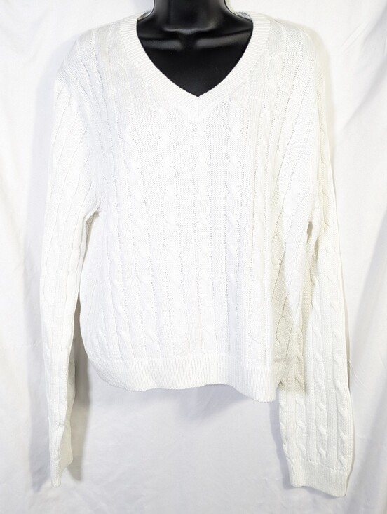 GAP Sweaters - Gap V-Neck Cable-Knit Sweater‎ Classic Costal Chic Preppy Cotton White Sz XL